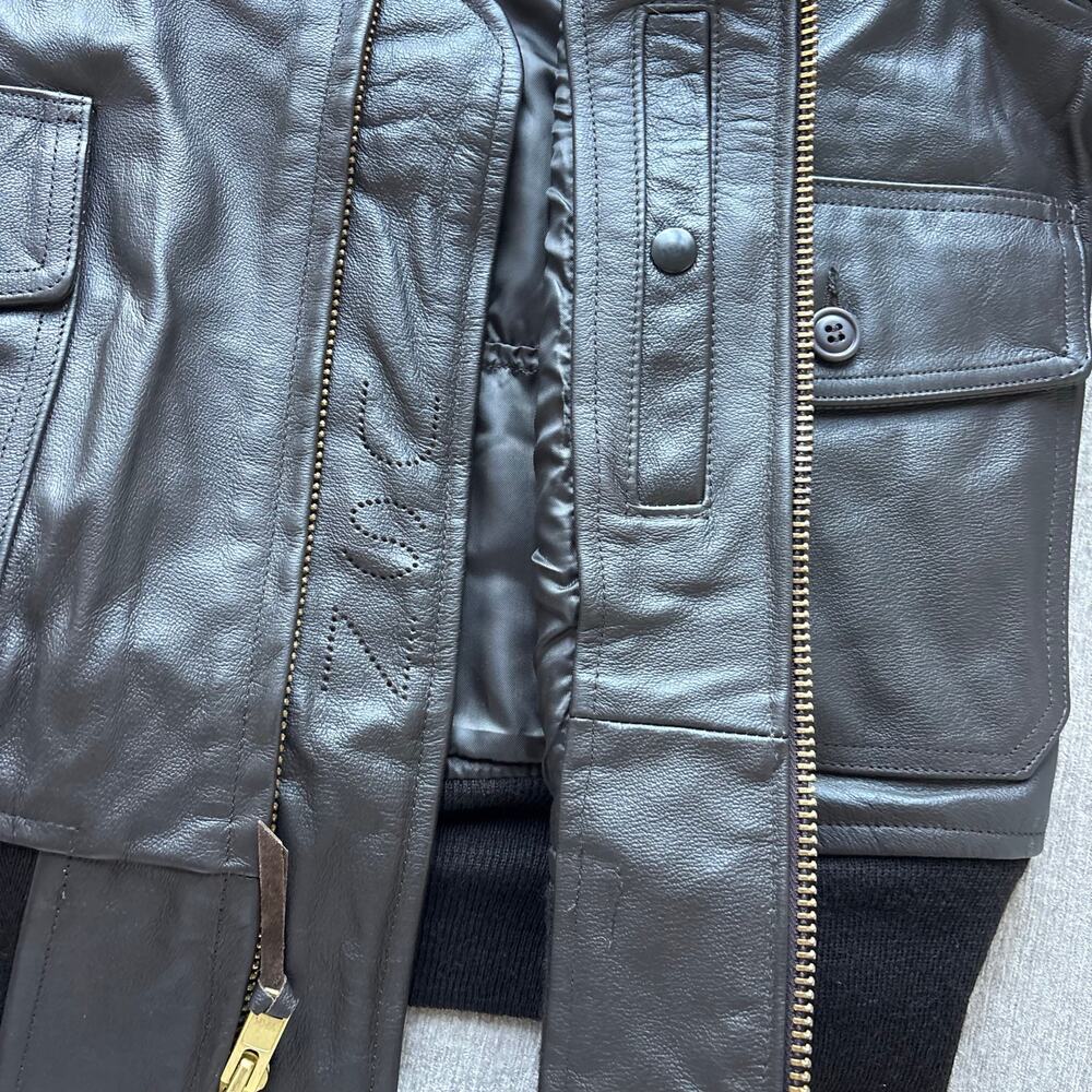 Genuine Men’s US Navy Brown Leather Flight Jacket - Picture 5 of 11